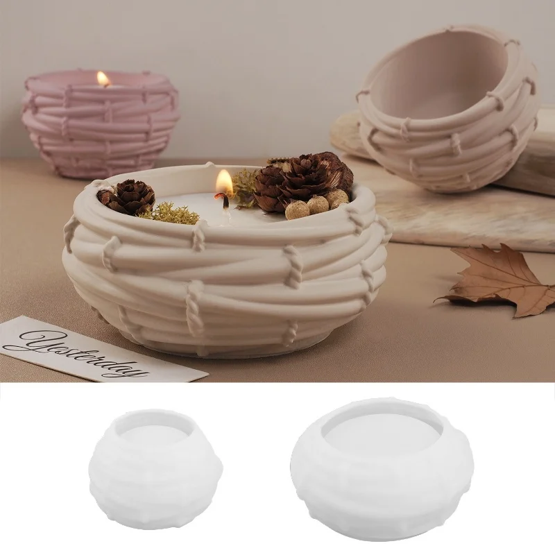 DIY Irregular Mesh Bird Nest Candle Cup Silicone Molds Gypsum Cement Jewelry Storage Box Decoration Ornament Resin Mold Crafts