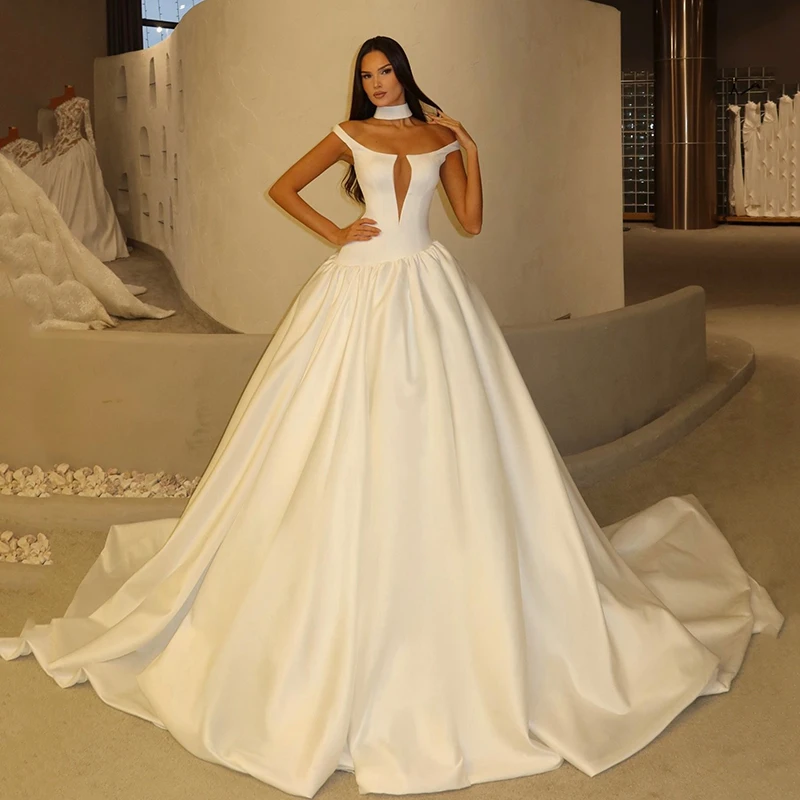 

Eightree Princess A-Line Wedding Dresses Off The Shoulder Sleeveless Satin Long Wedding Gowns Women Bridal Prom Dress Customized