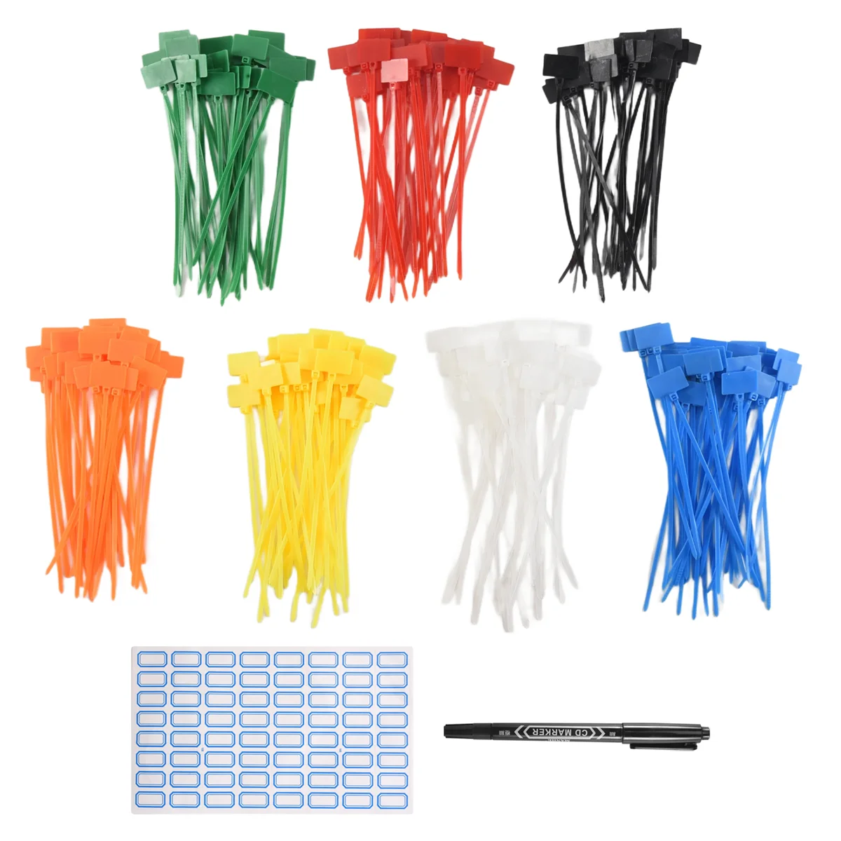 250 Pcs 7Colors Nylon Cable Marker Ties Self-Locking Cord Write on Ethernet Wire Zip Mark Tags Nylon Power Marking Label