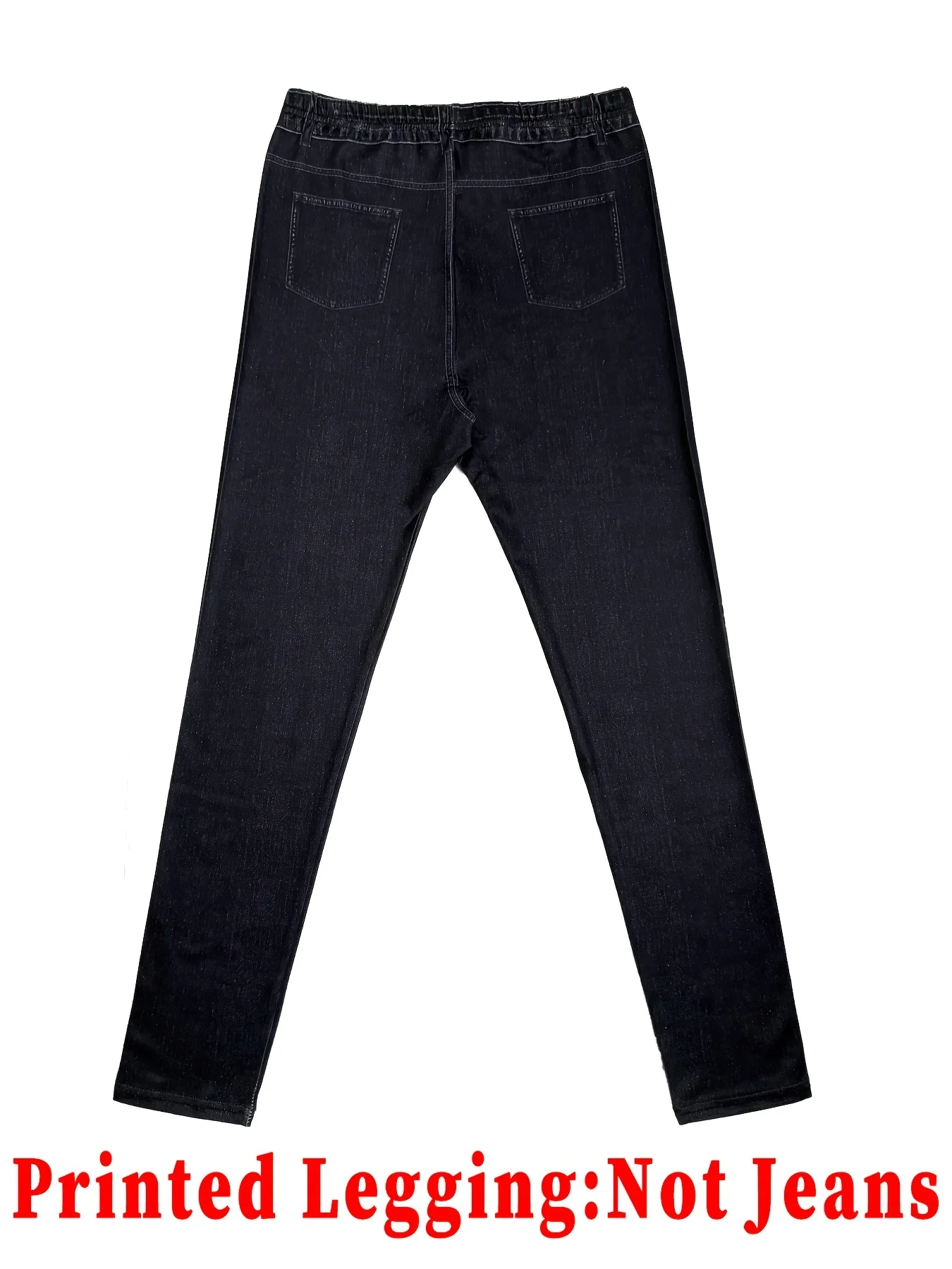 Bedruckte Leggings – kein Denim-Stoff, durchgehend mit einem Denim-Muster bedruckte lange Hosen mit einer aufgesetzten Tasche und Knopfdetails. Neu eingetroffen – Detail 5