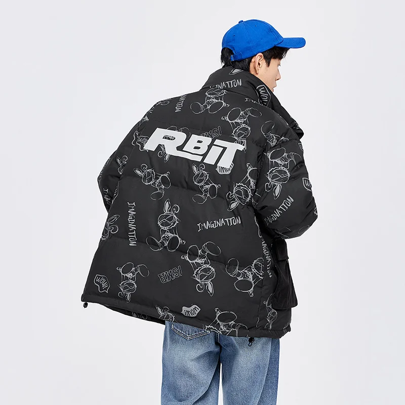 Semir Down Jacket Winter Men Cartoon Full Print Stand Collar Top 2023 New Loose Casual Thick Jacket