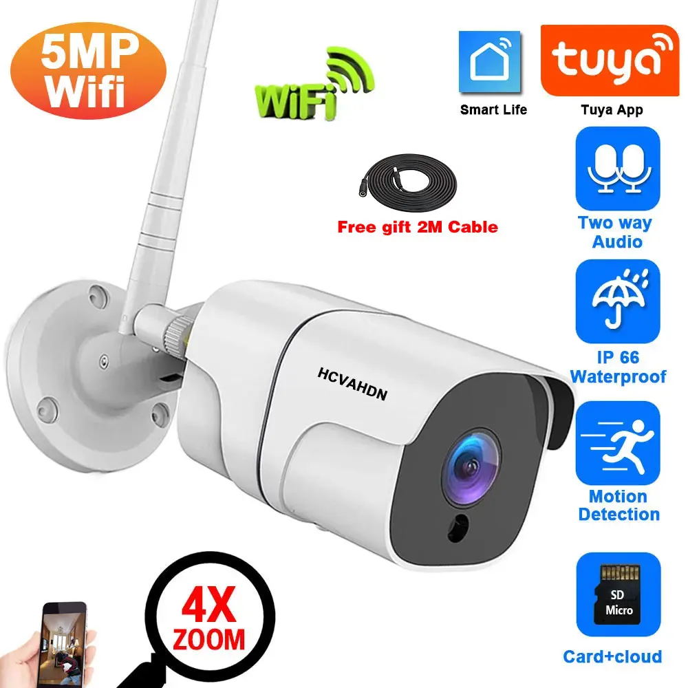 

Tuya 5MP HD Wireless CCTV Video Surveillance Camera 2-Way Audio Outdoor Smart Life Human Detection WiFi Bullet Security Camera