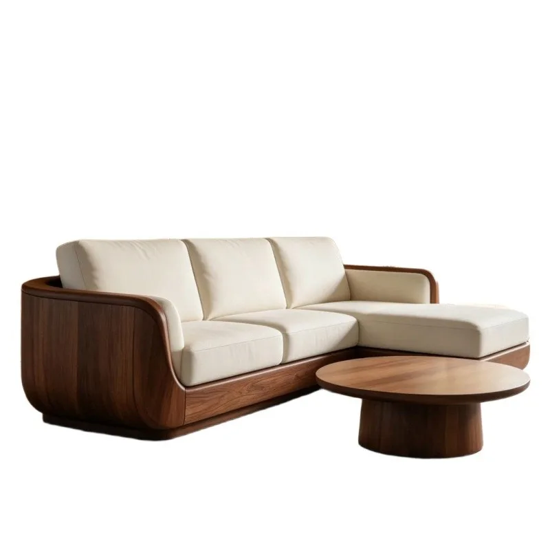 New Chinese Style Solid Wood Corner Sofa - Large flat black walnut sofa for living room and large apartments