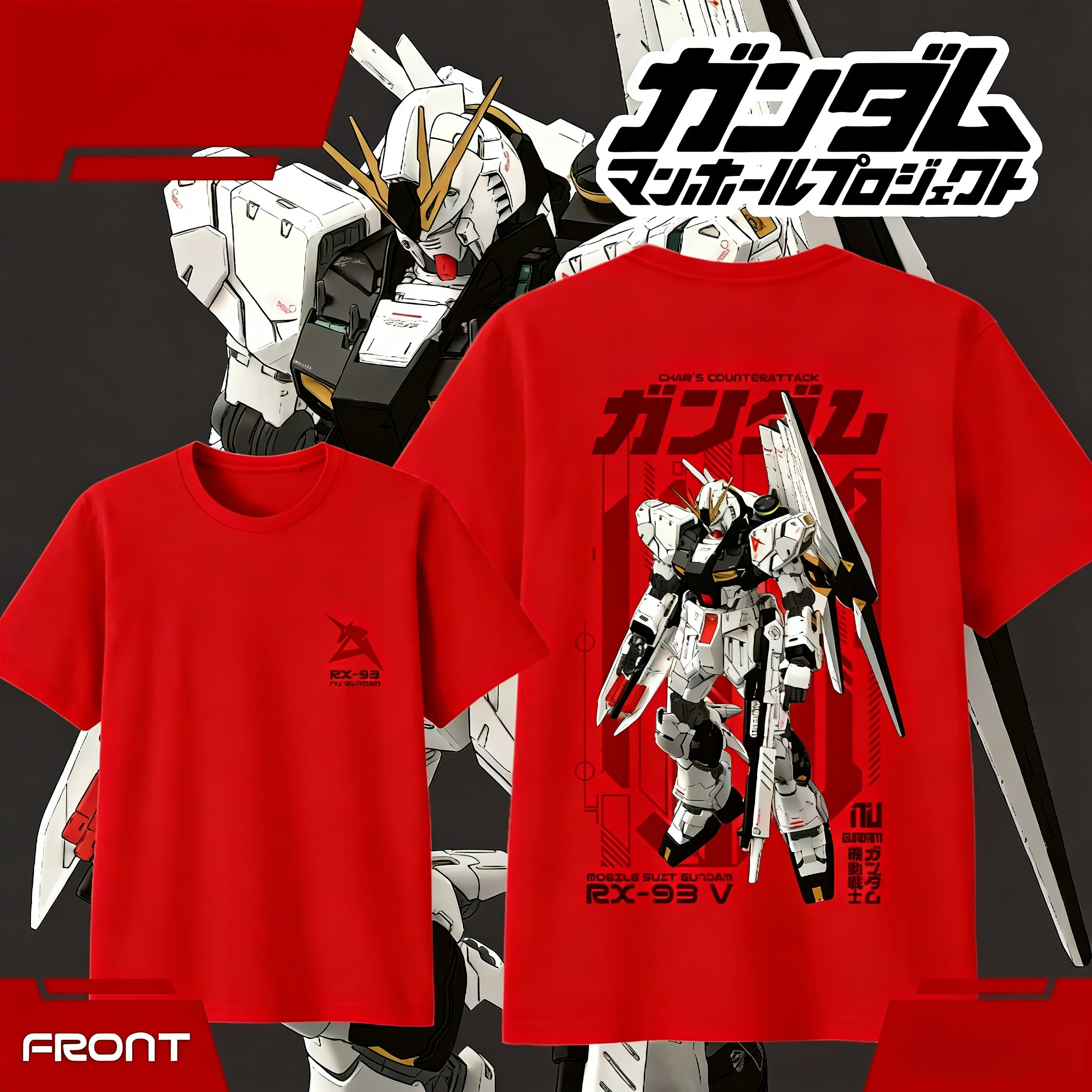 RX-93 ν Gundam Bedrucktes Baumwoll-T-Shirt, Jungen Mädchen Harajuku Streetwear Mecha Anime Kurzarm-T-Shirt, Retro Casual Kinder-Oberteil – Detail 8