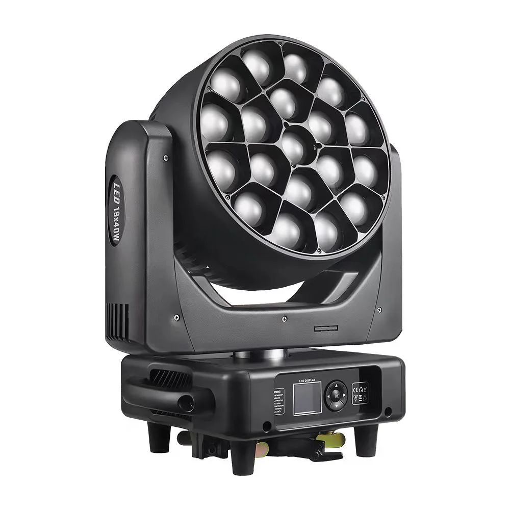 LED Moving Head Light 19x40W RGBW 4-in-1 Zoom 4-60° Strobe 540° Pan 270° Tilt DMX512 LCD IP20 for Stage Party Concert Event