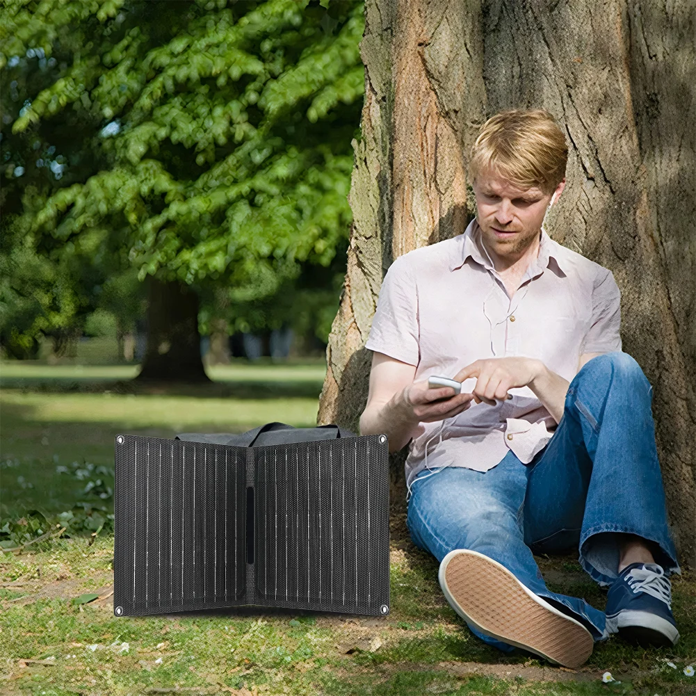 Зарядное устройство на солнечной панели для кемпинга, 24 Вт, водонепроницаемая солнечная зарядная панель с выходами USB-C USB-A для телефона, внешний аккумулятор, небольшой вентилятор