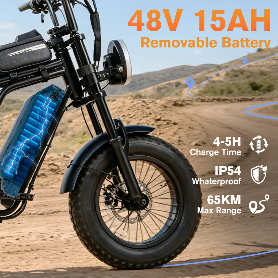 16x4.0 Electric Bike for Adults 1000W Motor Peak, 48V 15.6Ah Removable Battery, 29MPH Fat Tire Off Road Ebike, Up to 65KM Range Bodywel M16PRO image 4