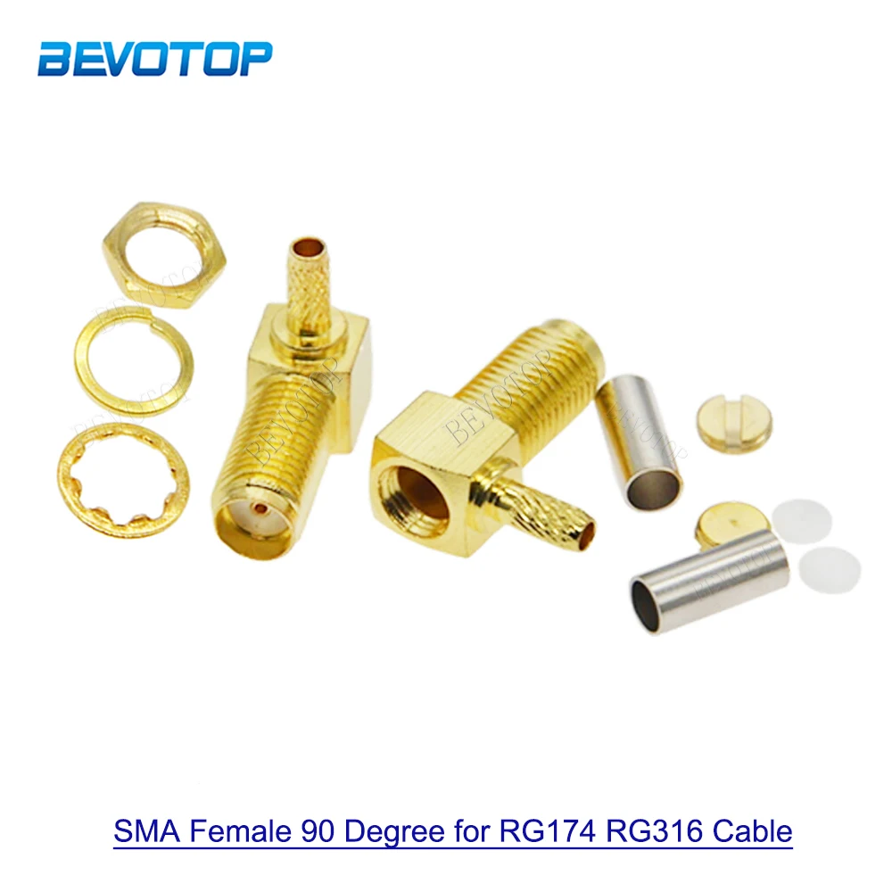 

10Pcs/Lot SMA/RP-SMA Female 90 Degree RF Connector Gold Plated 50 Ohm Crimp for RG174 RG316 LMR100 Cable