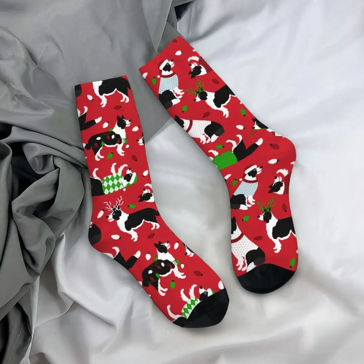 Happy Funny calzini da uomo Crazy Christmas Border Collie Sock Sport calzini da donna primavera estate autunno inverno calzino traspirante