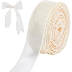 1 Roll Champagne Chiffon Ribbon 1-1/2 inch x 10 Yard Sheer Organza Ribbon Handmade Chiffon Silk Ribbon White Ribbon for Wedding