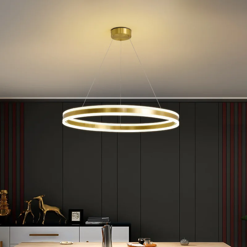 Designer's Circular LED Chandelier Dimmable Dining Table Living Room Bedroom Kitchen Island Pendant Lamp Interior Decor Lighting