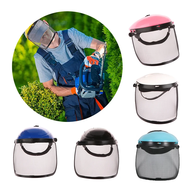 Respirável Garden Grass Trimmer Capacete Chapéu de Segurança Full Face Mesh Visor Proteção Silvicultura Gramado Cortador Máscara Facial