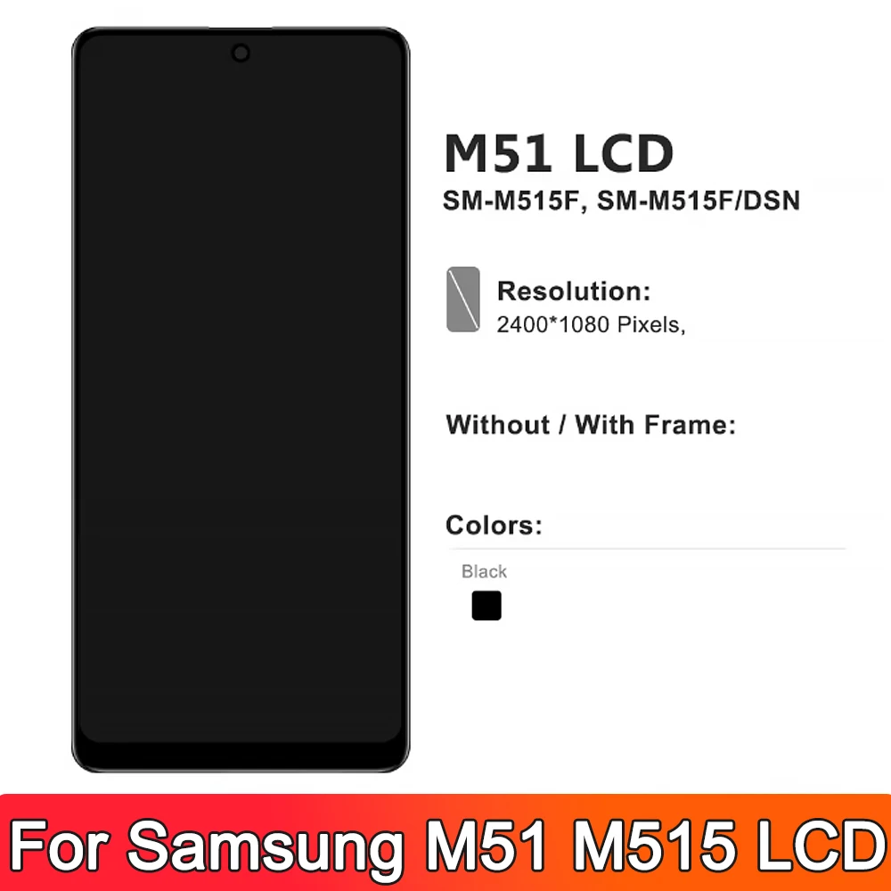 AAA+ Tested M51 LCD For Samsung M51 M515 M515F M515F/DS LCD Display With Frame Touch Screen Digitizer Assembly Replacement