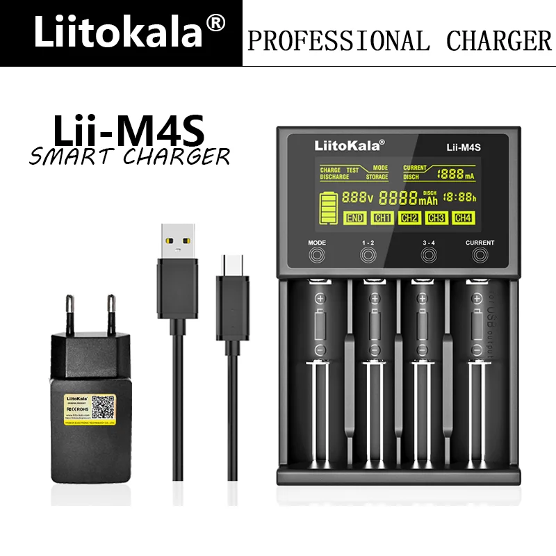 LiitoKala Lii-M4S Lii-402 18650 LCD Multifunctional Battery Charger For 3.7V 26650 21700 14500 Fast charging Smart Charger