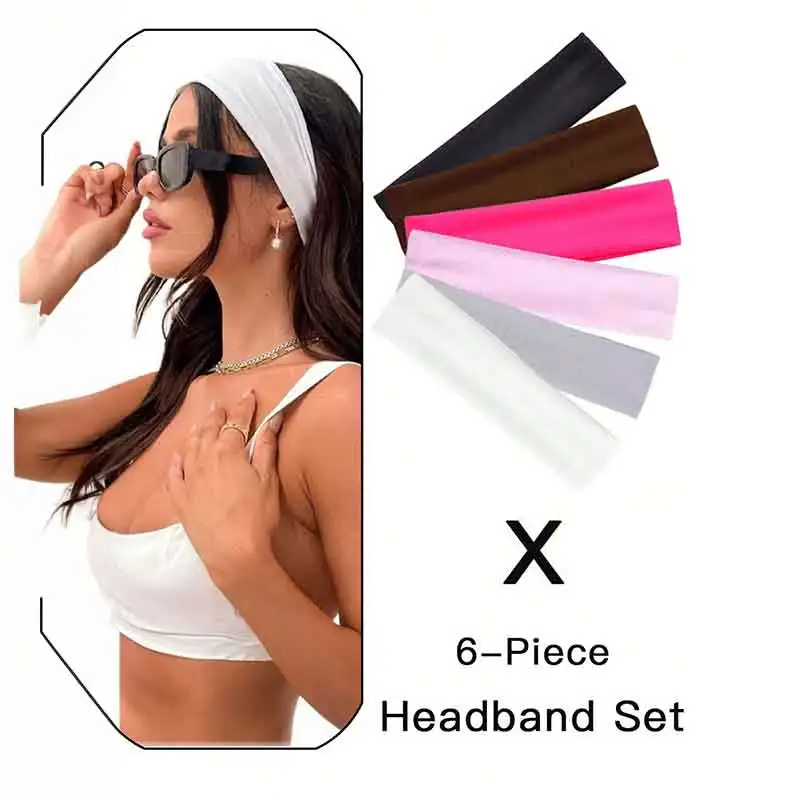 

6pcs/Set European And American Style Women's Button Headband Wide Headwrap For Yoga Working Out Or As A Protective Mask Holder