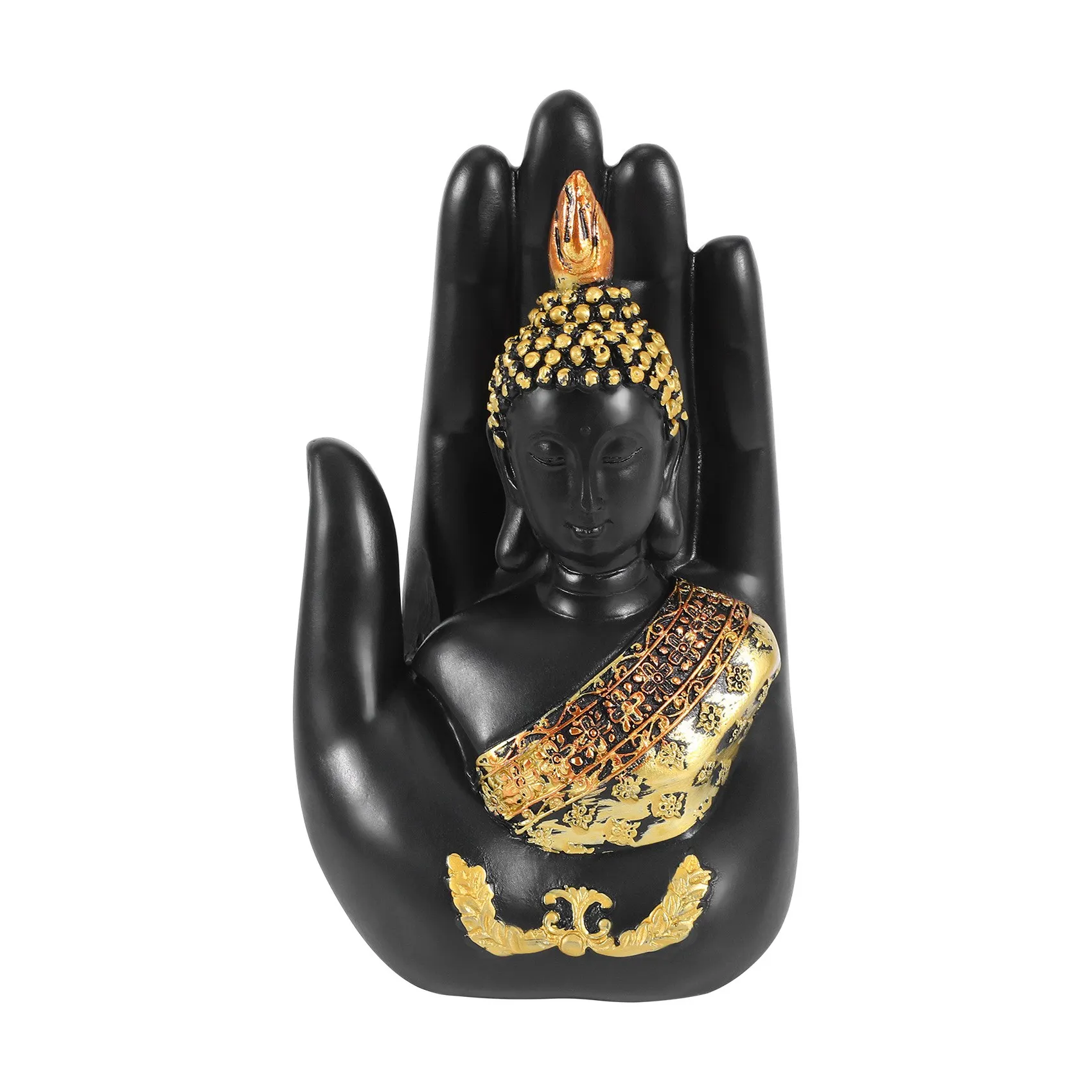 Thai Buddha in the Palm Statue Figurine, Buddha Sculpture-Indoor/Outdoor Decor for Garden,Patio,Porch Yard Art Decor