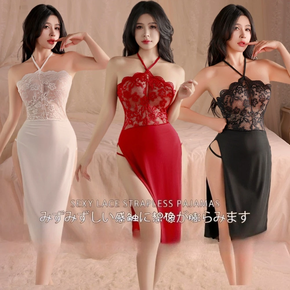 

Женский экзотический комплект платьев, ночная рубашка Babydoll с открытой промежностью, горячая искушение, одежда для сна, сексуальное длинное платье, нижнее белье Cheongsam, порно одежда
