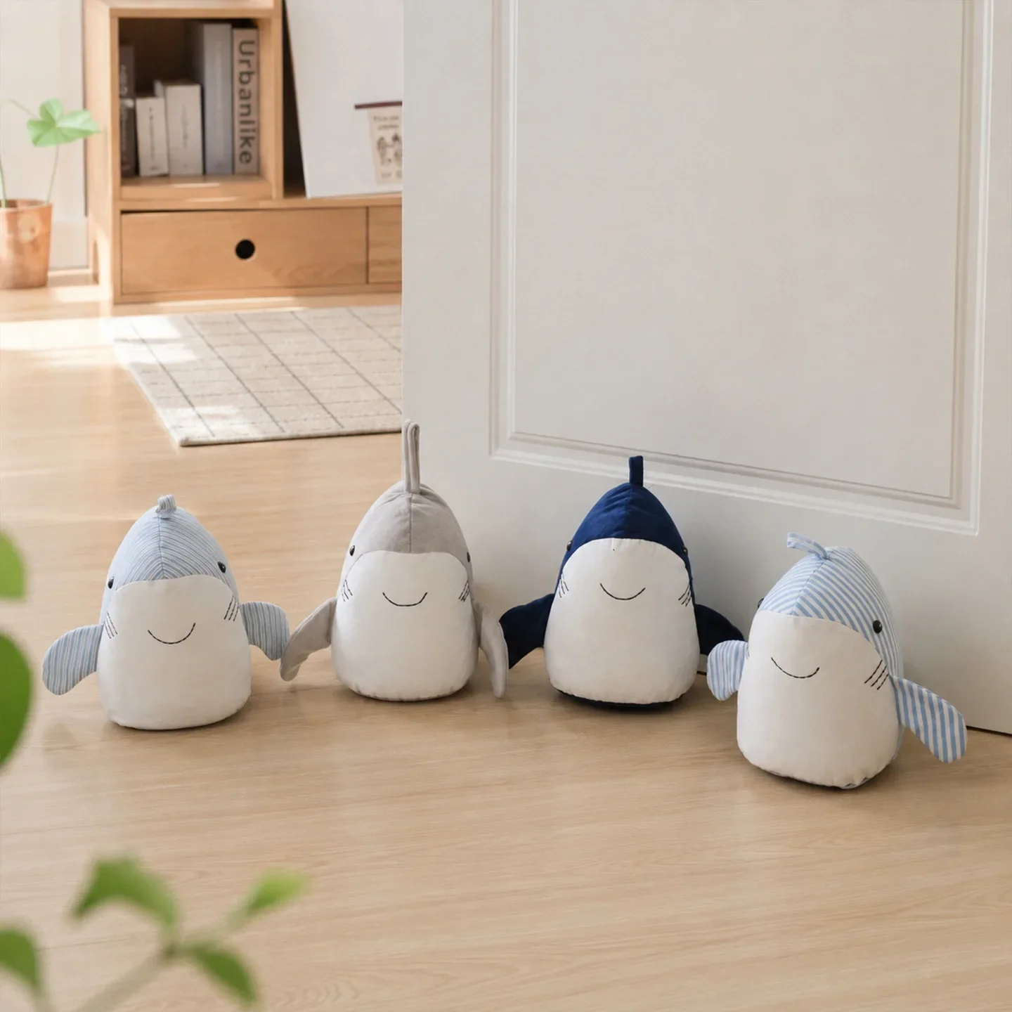 Cute Shark Door Stopper, Plush Weighted Fabric Doorstop for Kids Bedroom Windproof Anti-Collision Home Floor Decor Ornament