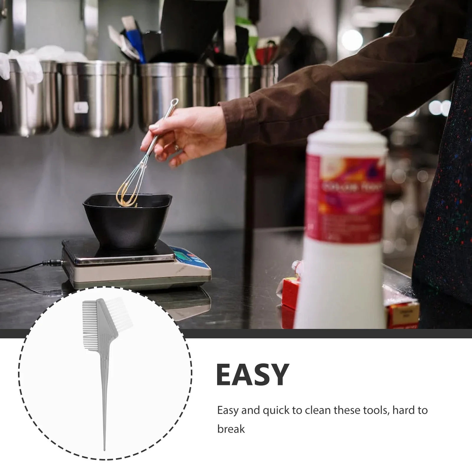 

Hair Dyeing Brush Random Color Hair Coloring Comb Salon Tint Tool Durable Easy Clean Long Handle Even Distribution