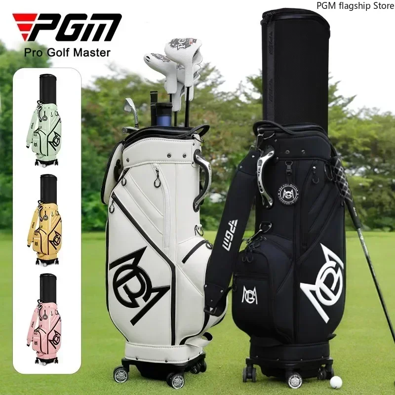 

PGM Golf Bag Men's and Women's Hard Shell Retractable Bag Four-wheel Flat Push Aviation Checked Inverted Club Soft Leather QB153