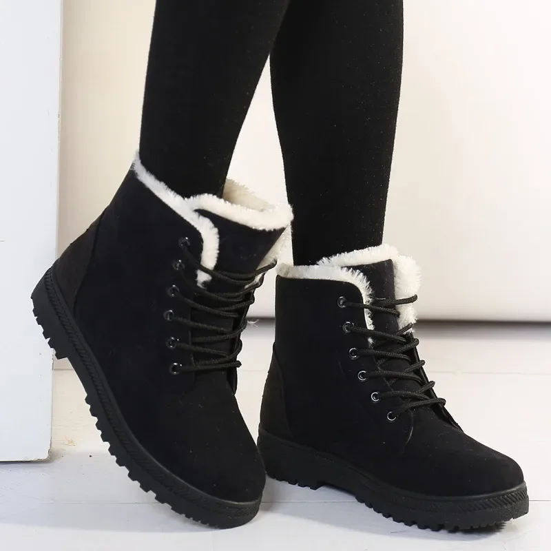 

Winter Boots Women High Top Cotton Boots Solid Color Suede Boots Thick Plush Short Boot Warm Platform Cotton Shoes Non-slip Shoe