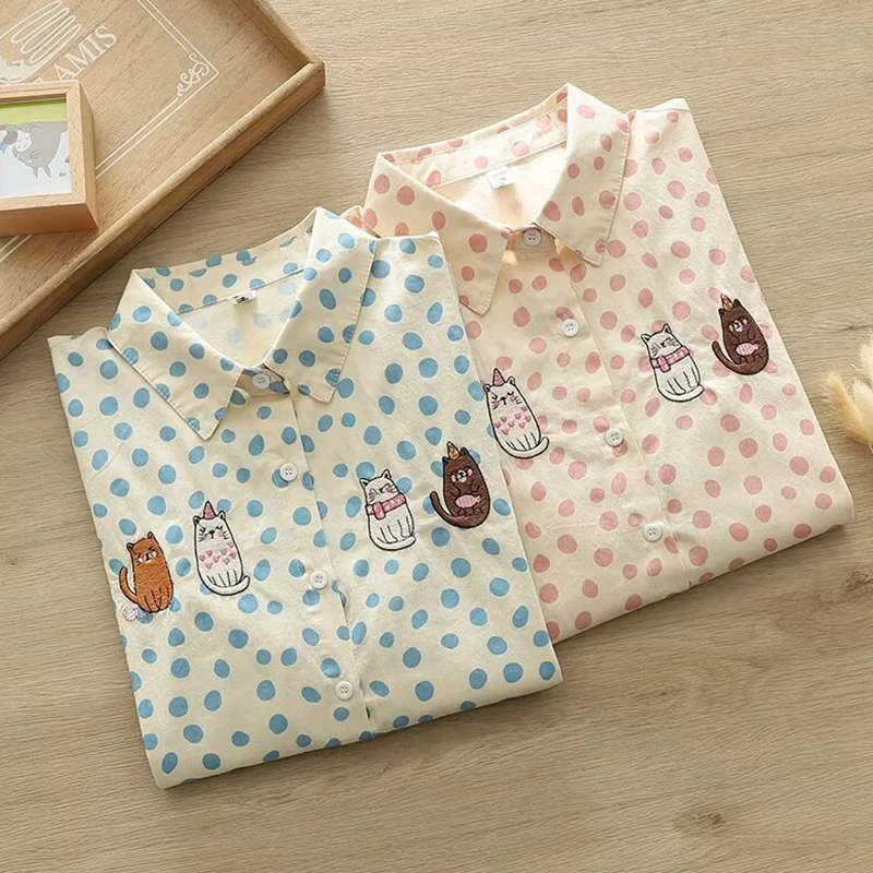 女性用長袖ブラウス,カジュアル,漫画プリント,動物柄,刺animal,愛らしい,青,ピンク,春,秋,u275