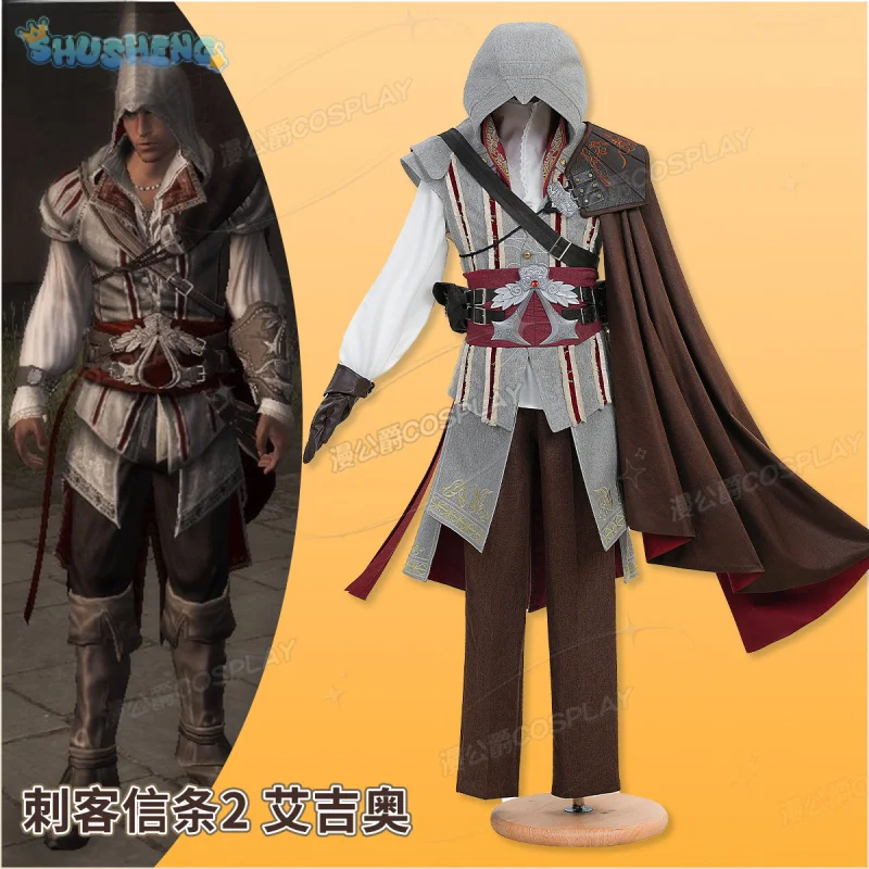 

Assassin 2 Game Ezio Auditore Man Cosplay Costume Fantasia Fighting Uniform Suit Halloween Carnival Party Disguise Battle Outfit