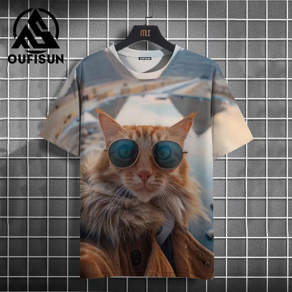 Camiseta con estampado 3D de animales para hombre y mujer, camisa de manga corta de gran tamaño, cuello redondo, informal