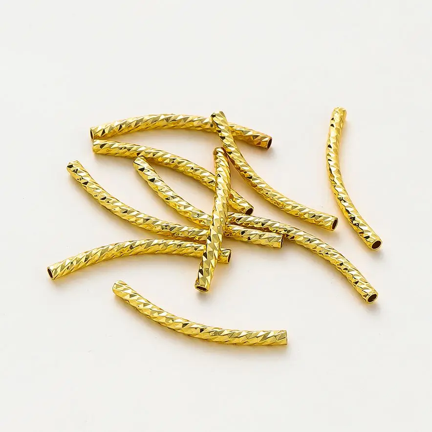 20pcs/lot 14K 18K Gold Plated 20-35mm Fancy Curve Tube Beads Loose Spacer Necklace Beads For DIY Jewelry Making Wholesale