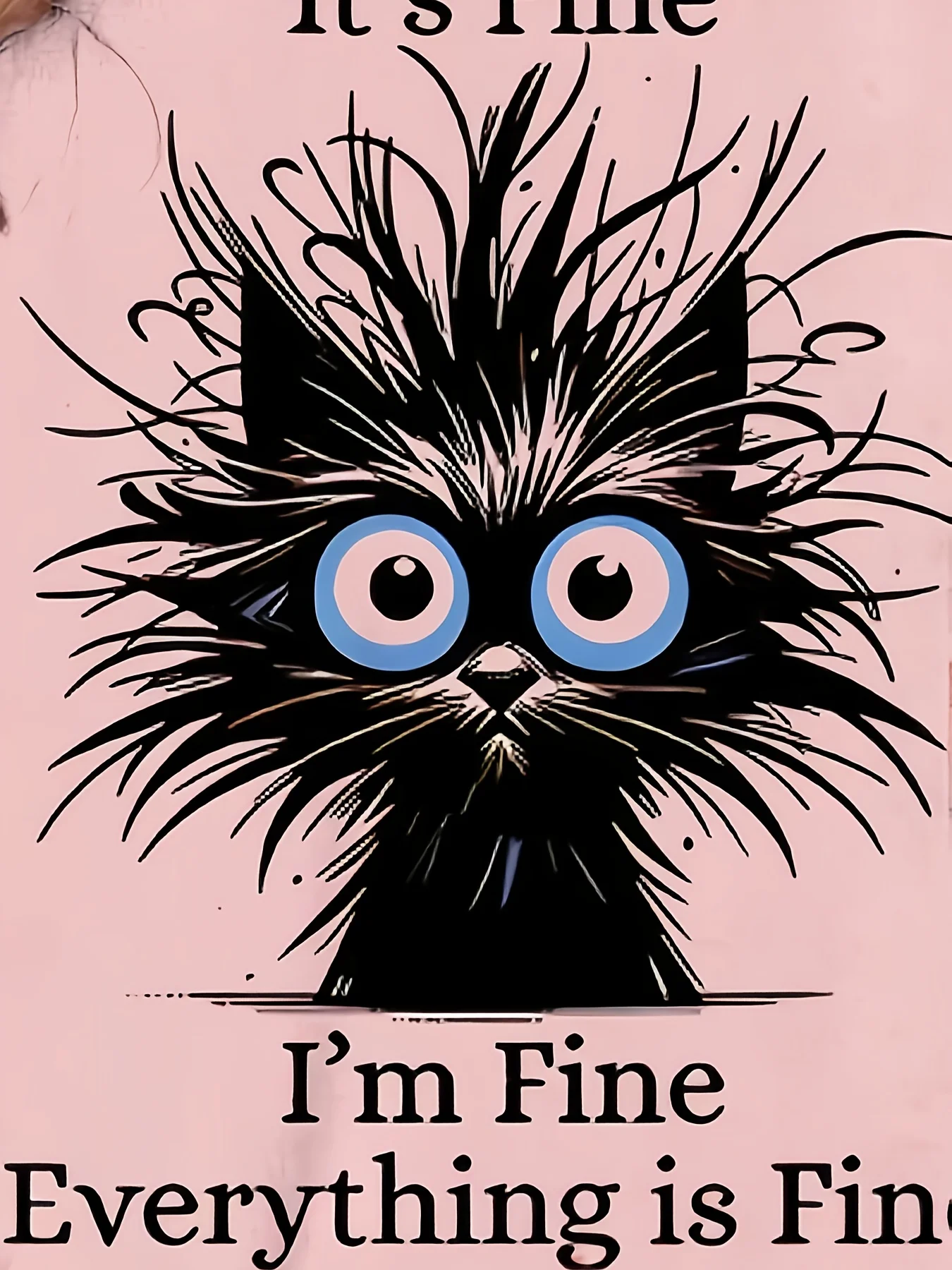 Zabawny wzór z kotem i nadrukem: "Jestem dobrze, wszystko jest dobrze", krótka damska sukienka oversize z imitacji bawełny, okrągły dekolt, odzież domowa.