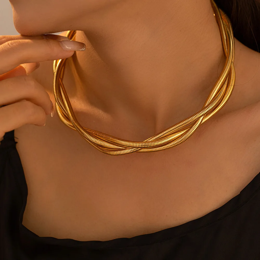 Trendy Necklace for Women Snake Chain Gold Plated 3 Strings Designer Stainless Steel Luxury Charm Party Jewelry Gift Wholesale