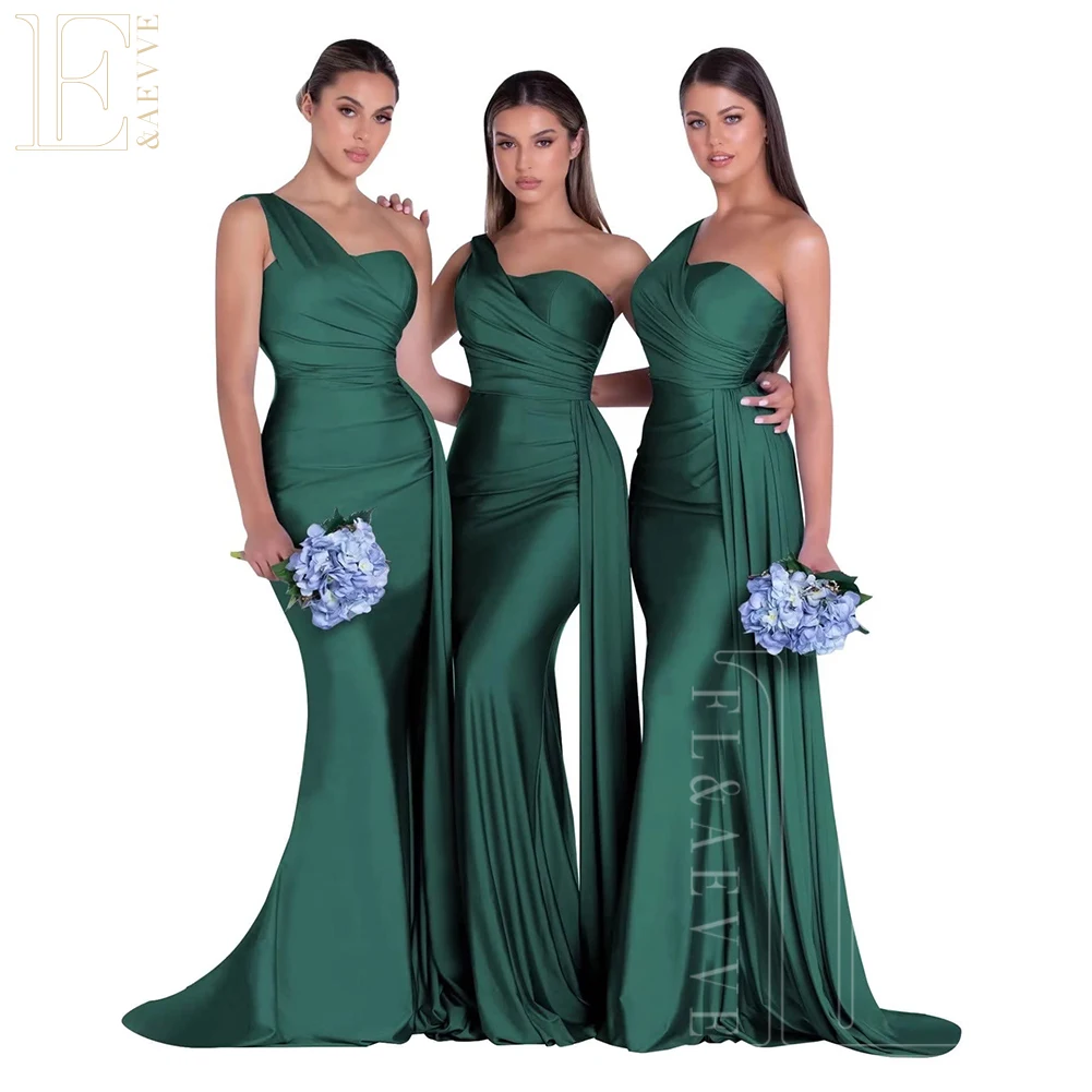 

Emerald Green Satin Bridesmaid Dresses New Party Dress for Wedding Gown Formal Dresses One Shoulder Elegant Dress Robe