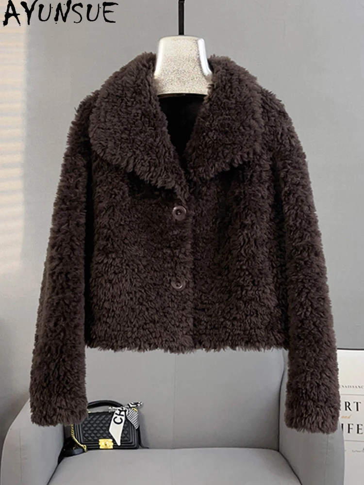 

AYUNSUE женская куртка из 100% натуральной шерсти, осень-зима 2025 года, куртка из овечьего меха, женская одежда, короткая верхняя одежда, 2025 Ropa Para Mujer