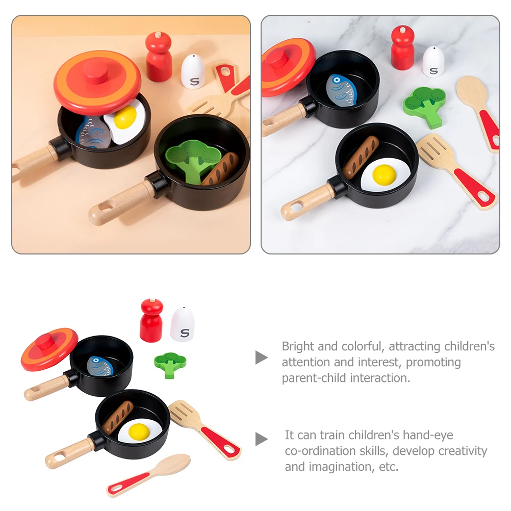 

Wooden Pot Set Kids Kitchen Utensils Tableware Pretend Play Accessories Childrens Bright Easy Clean Maintain Cognitive
