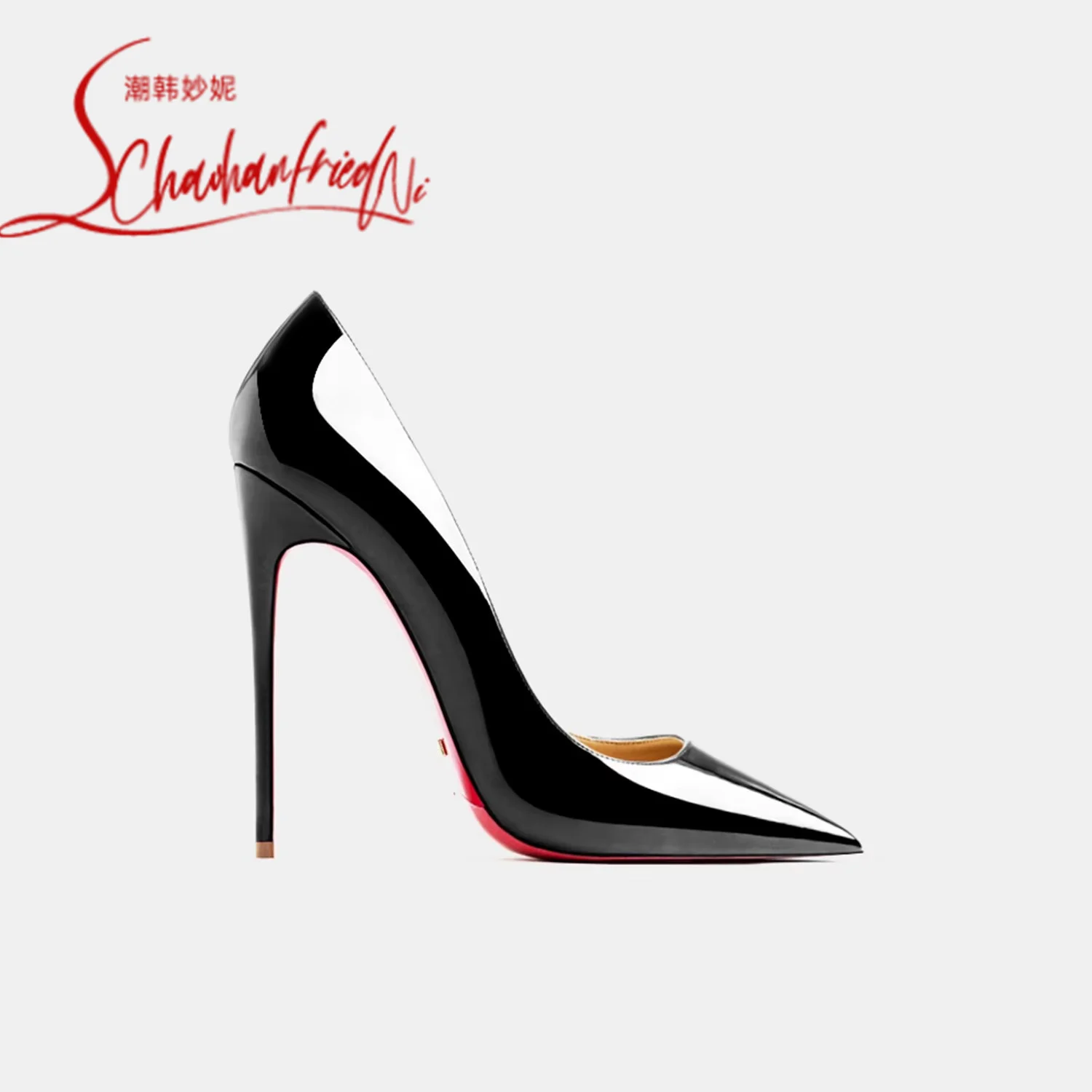 Dames hakken 2025 trend Lederen Luxe Pumps Rode Onderkant Puntschoen Hoge Hakken Elegante Stiletto Party Dames Schoenen Vrouw 12 cm