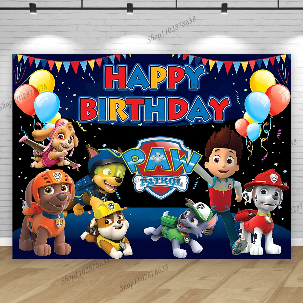 Paw Patrol Happy Birthday Party Backdrop Decoration Boy Kids 1st  Baby Shower Photography Background Puppy Photo Banner Poster