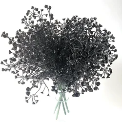 7 Branches Black Eucalyptus Leaf Plastic Artificial Plants Persian Fern Halloween Fake Flower Bouquet Home Party Decoration