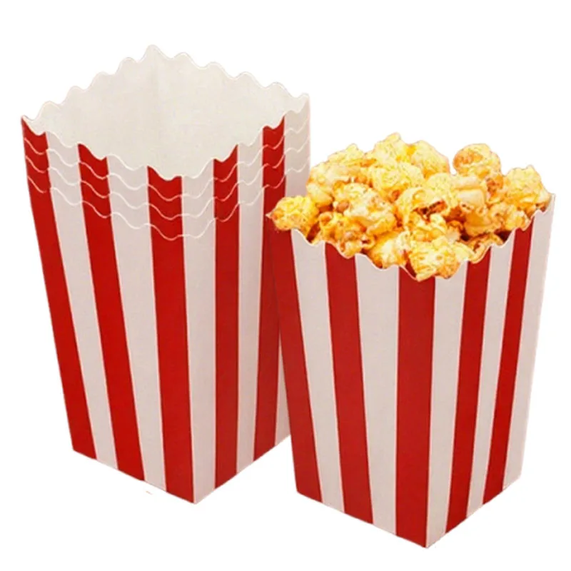 

50-100Pcs Striped Popcorn Boxes Disposable Foldable Food Paper Box French Fries Popcorn Package Container Movie Party Supplies