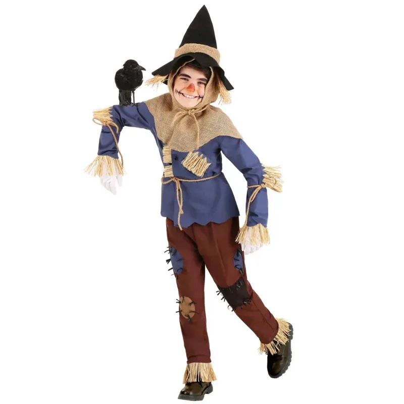DY20Kids Wizard of Oz Patchwork Scarecrow Costume Boys Girls Halloween Cosplay Fancy Dress25 ชุดแฟนซี