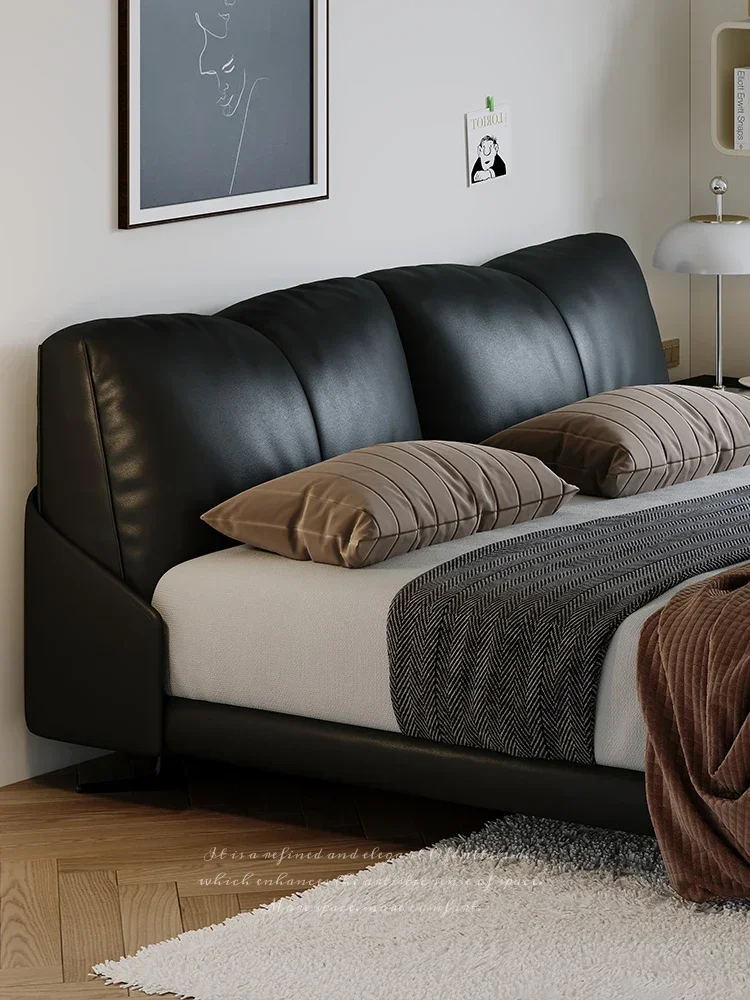 Italian minimalist black high box storage bed modern minimalist small apartment 1.8m soft bag leather
