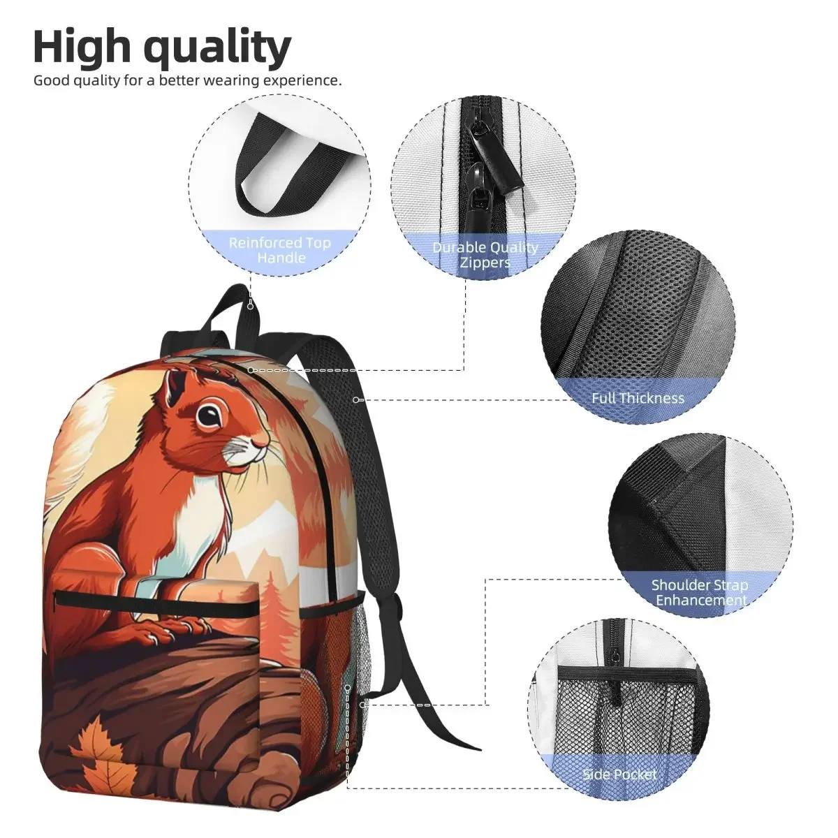 Adorable Squirrel Stands On A Tree Stump Backpack Daypack Large Capacity Boys Girls BookBag School Bag Shoulder Bags for Unisex