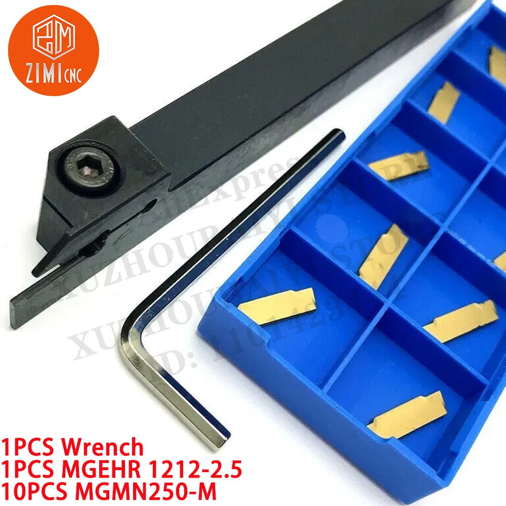 

1PCS MGEHR1212-2.5 12x100mm Lathe Cutter Grooving Tool index Holder +10PCS MGMN250 Carbide Inserts CNC metal lathe cutting tools