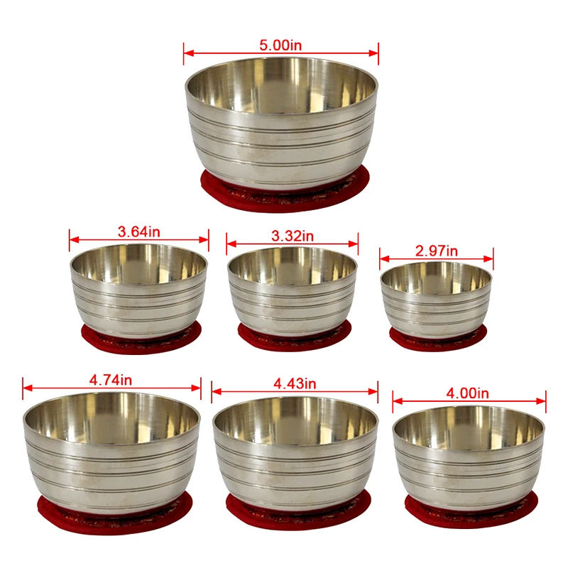 7 PCs Brass & Metal Singing Bowl for Meditation Yoga Metal Clear and Loud Bowl Set Relaxation Bowls  Percussion Music Healing