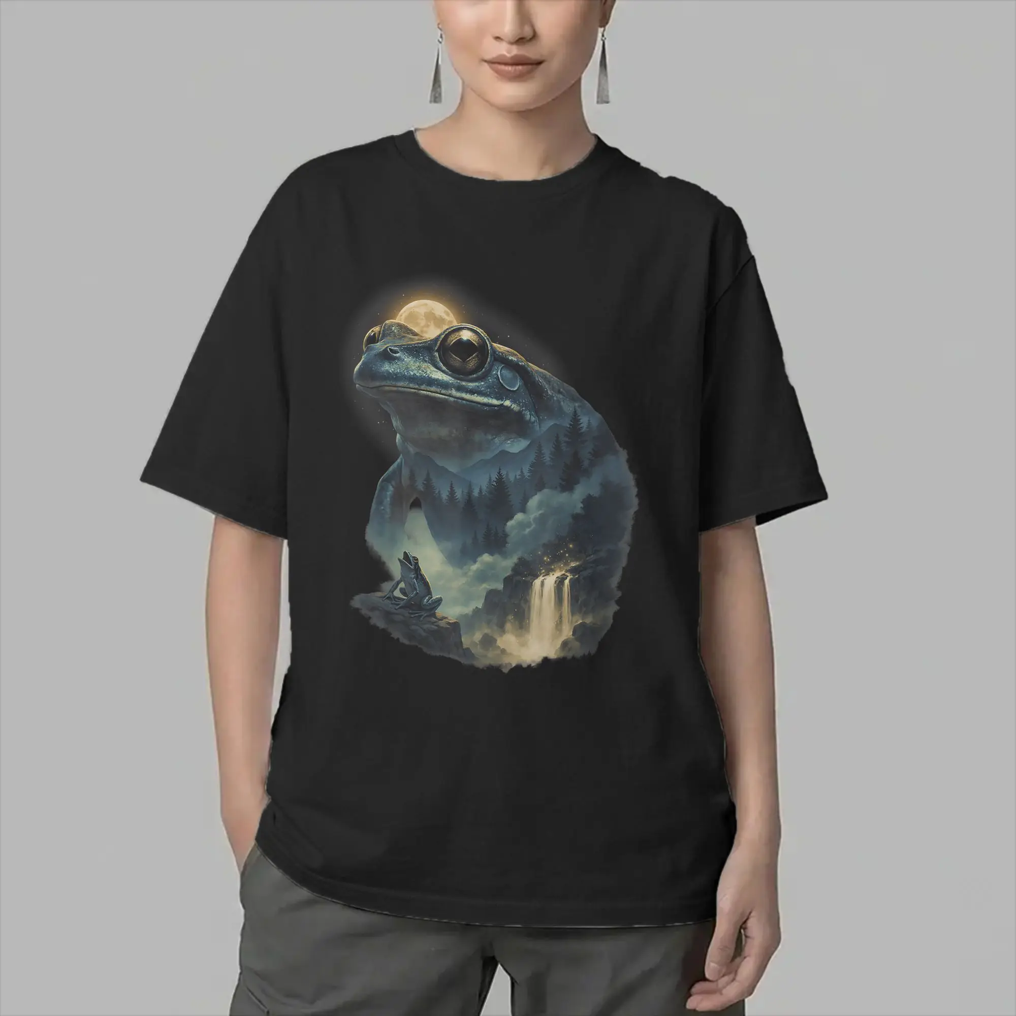 Frog Howling to Moon T-Shirt for Men Parody Meme  Vintage Cotton Tee Shirt Crewneck Short Sleeve T Shirts Birthday Gift Clothes