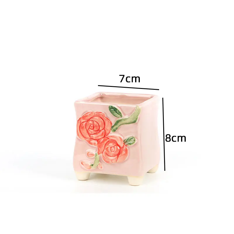 Cute Flower Ceramic Vase Succulent Flower Pots Plant Hand-Painted Plain Pottery Household Crafts Home Decoration