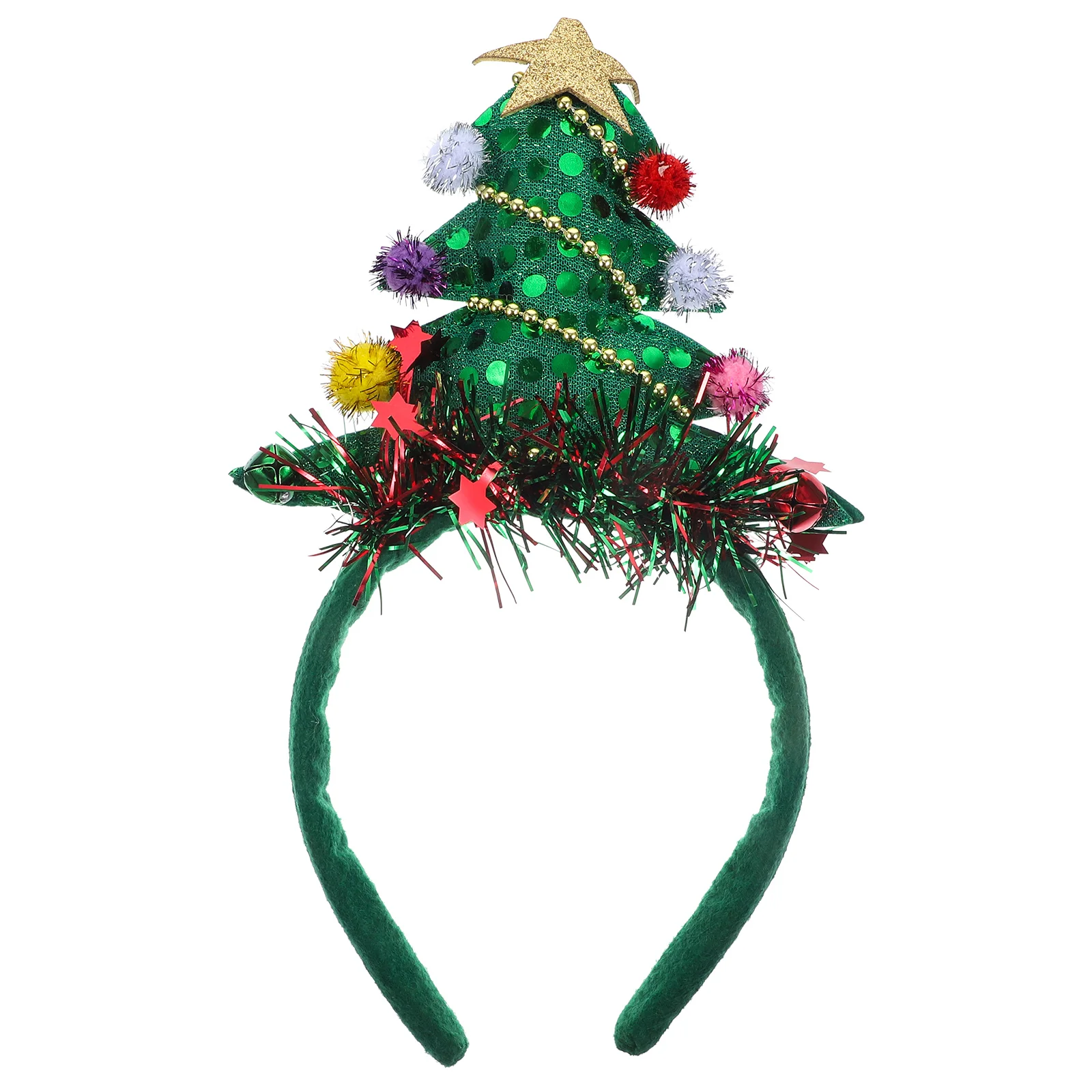 

Christmas Tree Headband with Bell Plastic Xmas Accessories for Women Girls Party Costume Glitter Hairband Holiday Gift