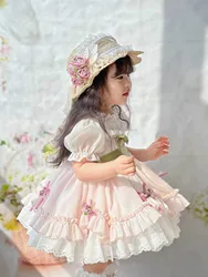 Baby Girl Summer Light Green Pink Turkish Vintage Lolita Princess Ball Gown Dress for Birthday Holiday Party Eid Photography