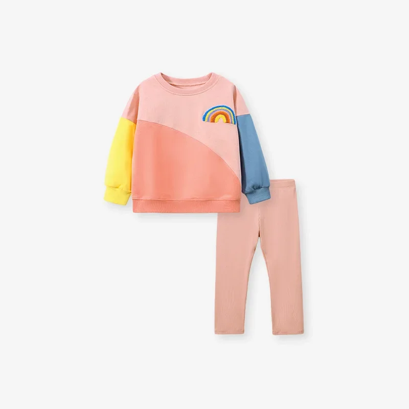 Milancel-女の子用ワッフルセット,フード付きセーターとパンツ,子供用スーツ,単色,カジュアル,秋,2個