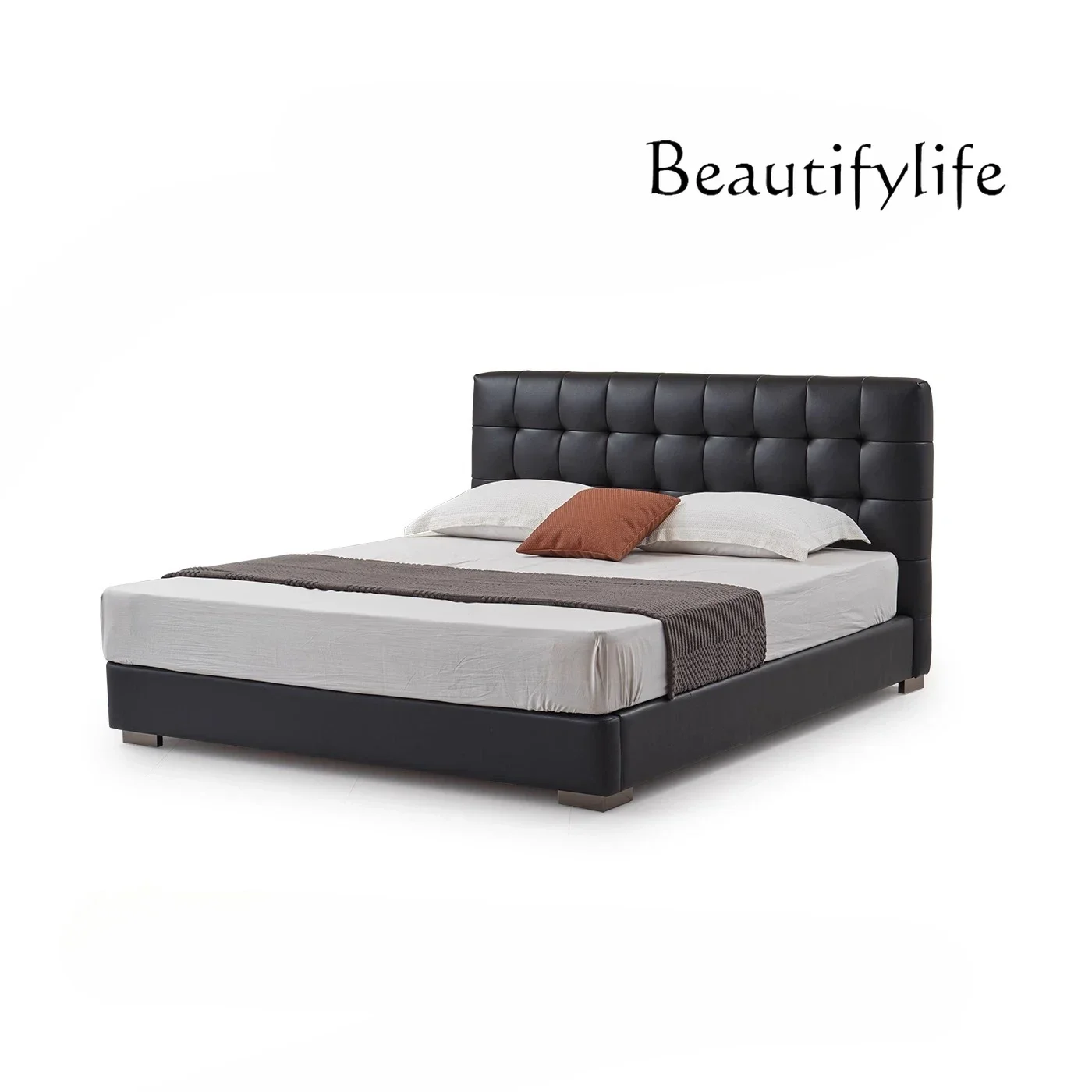 ASS Italian Minimalist First-layer Cowhide Leather Bed Modern Minimalist 1.8 Meters Double Master Bedroom Flush Bed