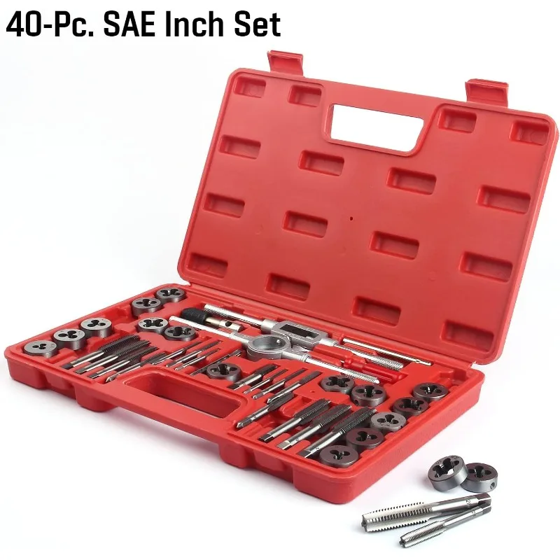 80-Piece Premium SAE and Metric Tap and Die Set - SAE Inch Size #4 to 1/2” and Metric Size M3 to M12, with Coarse